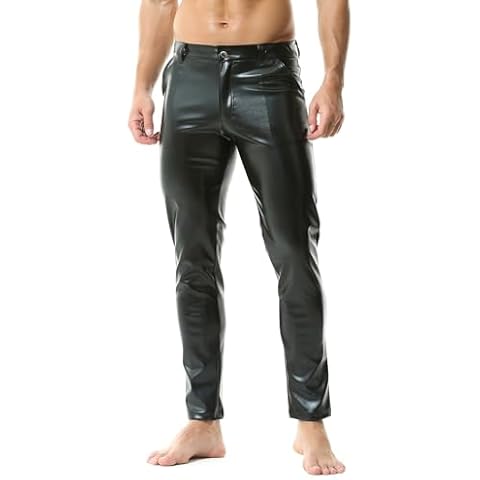 YUFEIDA Mens Wetlook PU Pencil Pants Cover
