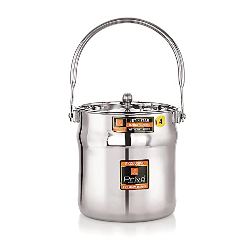 Priya Roestvrij staal Jetstar Melkblik/Melk Barni/Melk Pot/Olie Kan (met Deksel) - Capaciteit 3 Liter