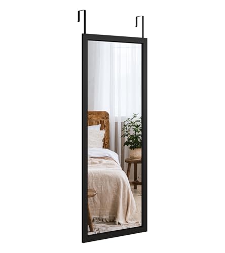 Dripex Over Door Mirror Full Length, 110 x 45cm Wall Mounted Mirror Door Hung Mirror for Bathroom/Bedroom/Wardrobe - Toughened Glass, Black