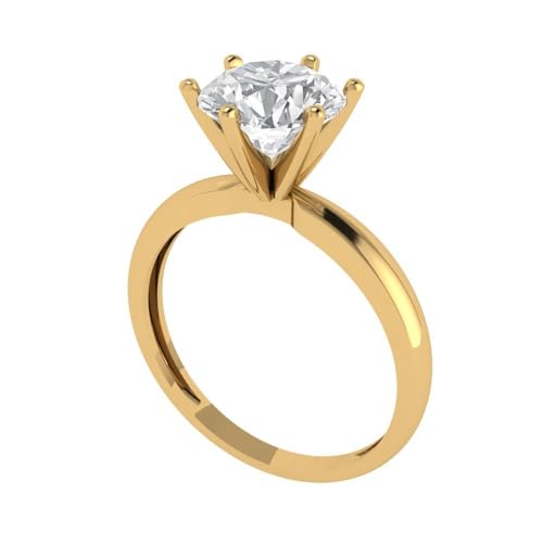 2 ctw Round Cut Solid Gold Engagement Ring for Women - 14K Yellow Gold - Moissanite Wedding Promise Ring for Her2