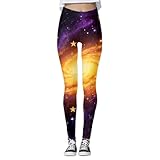 Fashion Carnival - Leggings de talle alto, diseño de estrellas galaxias, naranja, XL
