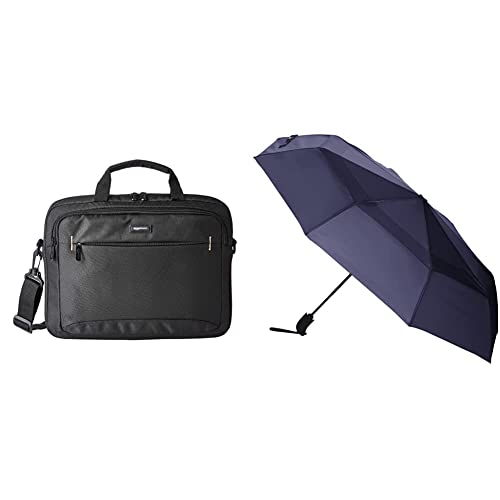 Image of AmazonBasics 14-Inch Tablet Bag, Black Umbrella with Wind Vent (Auto-Open & Close Function) - Navy Blue