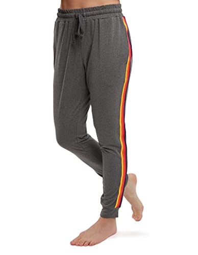 FITKICKS '76 Varsity Fashion Women's Athletic Jogger Lounge Pants Lightweight Tapered Cuff Sweatpants with Pockets and Drawstring, Gray Small