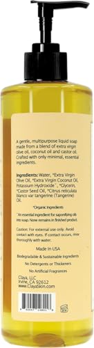 Image of Claya Tangerine Liquid Castile Soap - Organic Ingredients, Biodegradable, Zesty Citrus Scent, Gentle for Skin and Multi-Purpose (2 Pack of 16 fl oz (Pump Cap))