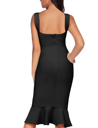 Madam Uniq Women Shoulder Strap Sleeveless Fishtail Midi Bandage Dress Bodycon Club Party Evening Wedding Guest Dresses2