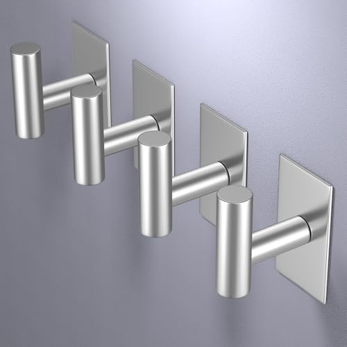 Image of VAEHOLD Wall Towel Hooks, Heavy Duty Sticky Holder Waterproof Towel Hooks for Hanging Coat, Clothes, Closet Hook Wall Mount for Kitchen (Silver, 2 Pack)