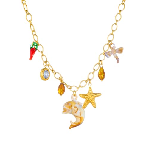 KDFIYSCV Collar moderno con colgante de concha de estrella de mar y concha de delfín, para mujer, joyería dorada de la serie Ocean