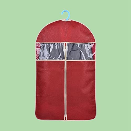 High-end Dark Red Suit Cover Medium Garment Organizer with Transparent Window Dustproof Non-woven Zipper Closure for Clothes Storage and Protection4