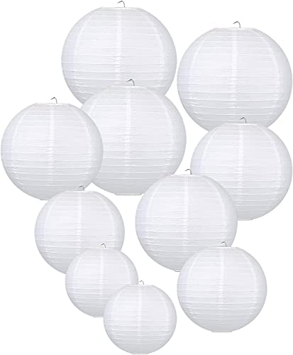 LIHAO 10 sztuk białych papierowych lampionów, okrągłe latarnie papierowe, lampiony papierowe na wesele, chrzest, urodziny, dekoracja imprezy