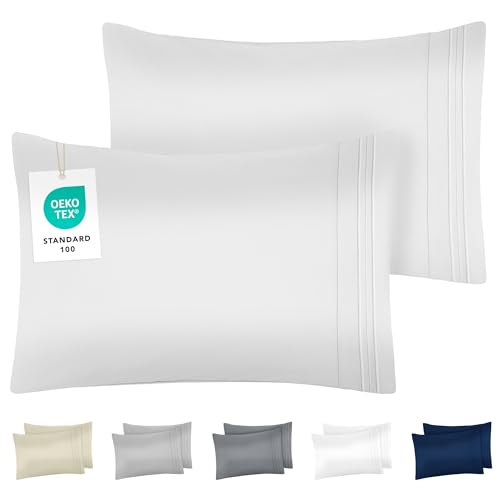 Dreamzie Fundas de Almohada (Juego de 2) - Almohadas 50 x 70 cm, Blanco, Microfibra con Motivo Bordado - Fundas de Cojines Oeko-Tex Suaves y de Calidad