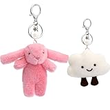 YILANFULL Plush Bag Charm Bunny Keychain Stuff Cute Kawaii Smiling Face Cloud Key Chain for Women Girls Pendant Purse Backpack Handbag Tote Charms (Pink)