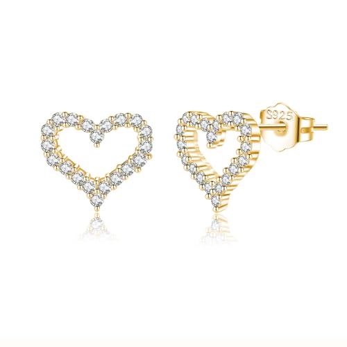SLUYNZ Solid 925 Sterling Silver CZ Heart Earrings Stud for Women Teens Small Heart Stud Earrings Love