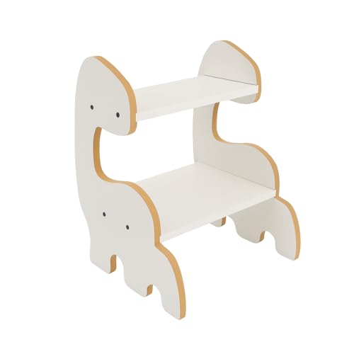HJ KIDS Tritthocker Kinder 2 Stufen – Stabiler Montessori Lernturm aus Holz bis 70 kg belastbar, Kinderhocker im Dino Design, Trittschemel für Bad, Küche, WC & Kinderzimmer, Kinder Tritthocker
