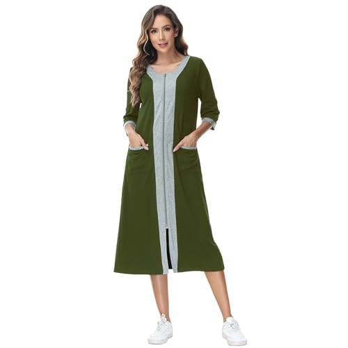 Robe pyjama manche 3/4 rismart pour femme avec fermeture éclair et col v