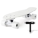 KMX 55.9 cm Mini-Cruiser-Skateboard für Jungen, Mädchen, Jugendliche, Erwachsene, leuchtet im Dunkeln, weißes Skateboard für Kinder im Alter von 6–12 Jahren, Cruiser-Penny-Board (weiß leuchtend)