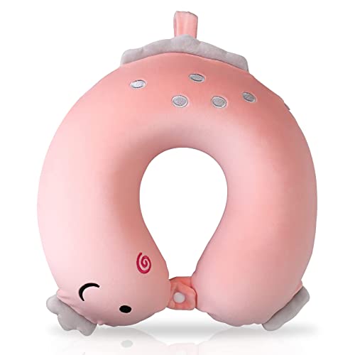 MAKINGTEC Kids Travel Pillow, Dinosaur Memory Foam Travel Neck Pillow with Snap, U-Shaped Airplane Car Flight Head Neck Support Pillow with Washable...