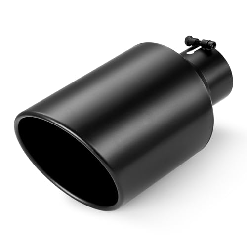 Image of Exhaust Tip 4 inch Inlet 8 inch Outlet 15 inch Long, High Performance Stainless Steel, Peel-Resistant Black Powder Coated, Rolled Angle Cut, Bolt-On Diesel Tail Pipe, Universal for Car Truck