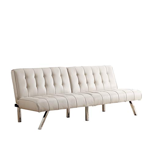 MHG Futon Sofa, Modern Couch with Chrome Legs Quickly Converts into a Bed