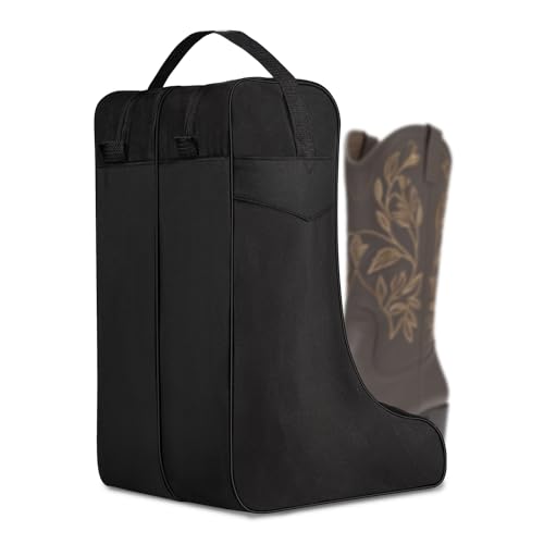 CipherWest Black Boot Bag for Cowboy Boots–Travel Boot Carrier for Men & Women– Waterproof, Dustproof, Heavy-Duty Shoe Bag with Handle