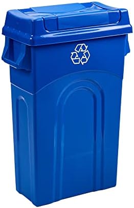 United Solutions 23 Gallon Highboy Plastic Recycling Bin Kitchen Trash Can with Lid, Pass Through Handles, and Dustpan Edge, Blue