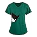 Produktbild Schlupfkasack Unisex - Damen Pflege Kasacks - V-Ausschnitt Schlupfhemd mit Katze Motive Bedruckt - Katzemuster Kurzarm T-Shirt Tops - Arbeitskleidung Krankenhaus-Kleidung mit Taschen