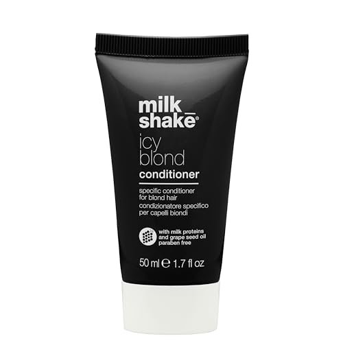 milk_shake icy blond conditioner | award winning toning conditioner with black pigment to neutralize yellow and brass in platinum blonde hair | hydrates and brightens cool tones 1.7 fl.oz