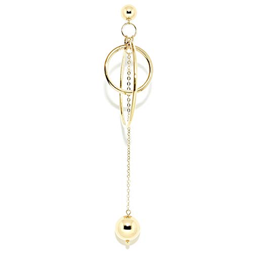 ViaTORY 20K Gold plated brass ball earring with 925 silver post, with 20K gold plated c.c.b ball galaxy structure design with chain dropped earring for womens (Single earring)