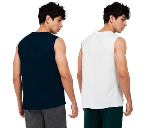 Image of Solid Sleeveless Cotton Regular Fit Mens Stylish Top Tanks Vest T-Shirt (Combo Pack of 2)