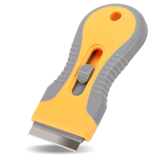 Non Scratch Cleaning Scraper Tool with 10 Metal and 5 Plastic Blades, Multi-Surface Cleaner for Glass, Window, Ceramic Cooktops, Ovens, Stoves, Cars, Ceramic hob, Microwave, Sticky Stuff etc. Yellow