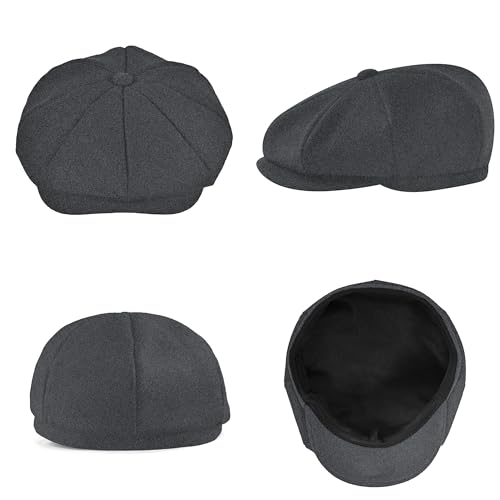 Image of KUJUHA Wool Newsboy Cap for Men Flat Irish Cabbie Ivy Gatsby Newsboy Driving Hat Hunting Cap