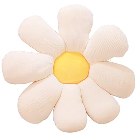 RESOYE 39 cm weißes Gänseblümchen-Bodenkissen Sitzkissen, niedliche Plüsch-Blume, Stuhl-Rückenkissen für Schlafzimmer, Boden, Zuhause, Auto, Lesen Cover