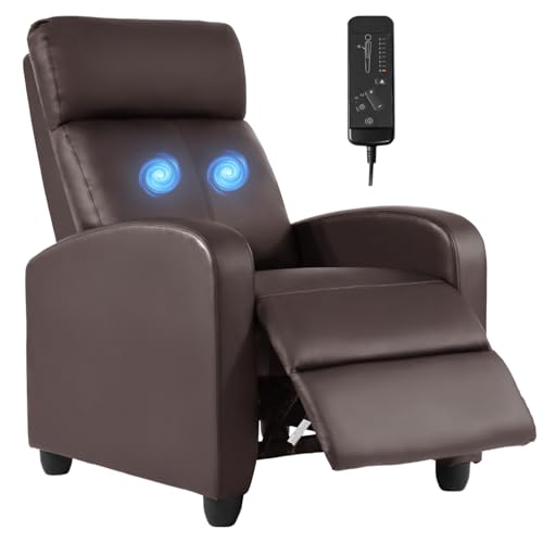 Image of FDW Recliner Chair Massage Chair Reading Chair Reclining Sofa Home Theater Seating with Lumbar Support Massage and Padded Backrest for Living Room and Bedroom (Leather, Brown)