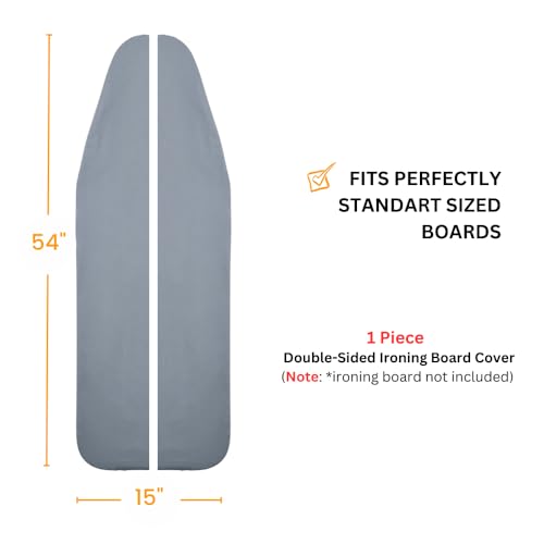 SAVUK Ironing Board Cover and Pad Dual Side X2 Lifetime Double Using Heavy Duty Thick Padding Heat Reflective Non Stick Scorch and Stain Resistant Adjustable 15x54 inch (Double Sided Grey)