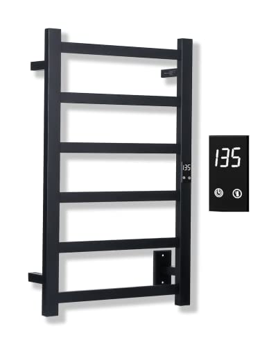 Topdattion Electric Towel Warmer | Super Thin | with Timer & Temperature Multi-Level Adjustments | Hardwired & Plug-in | 6 Bar | Matte Black Finish