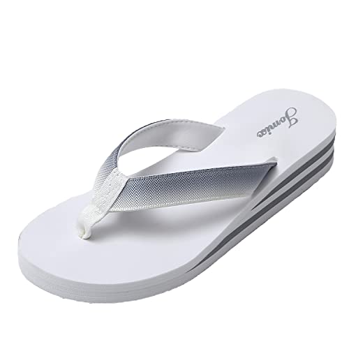 JOMIX Ciabatte Infradito Donna Eleganti con Zeppa Comode Pantofole Estive Donna Casa Mare Spiaggia Piscina SD8229 (Bianco, 39)