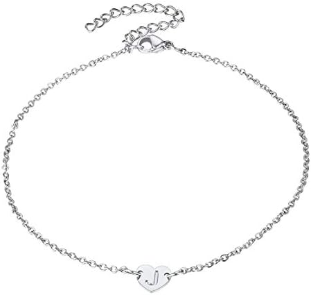 FindChic Small Initial Letter Heart Bracelet for Women Girls Adjustable Stainless Steel Bracelet with Initials