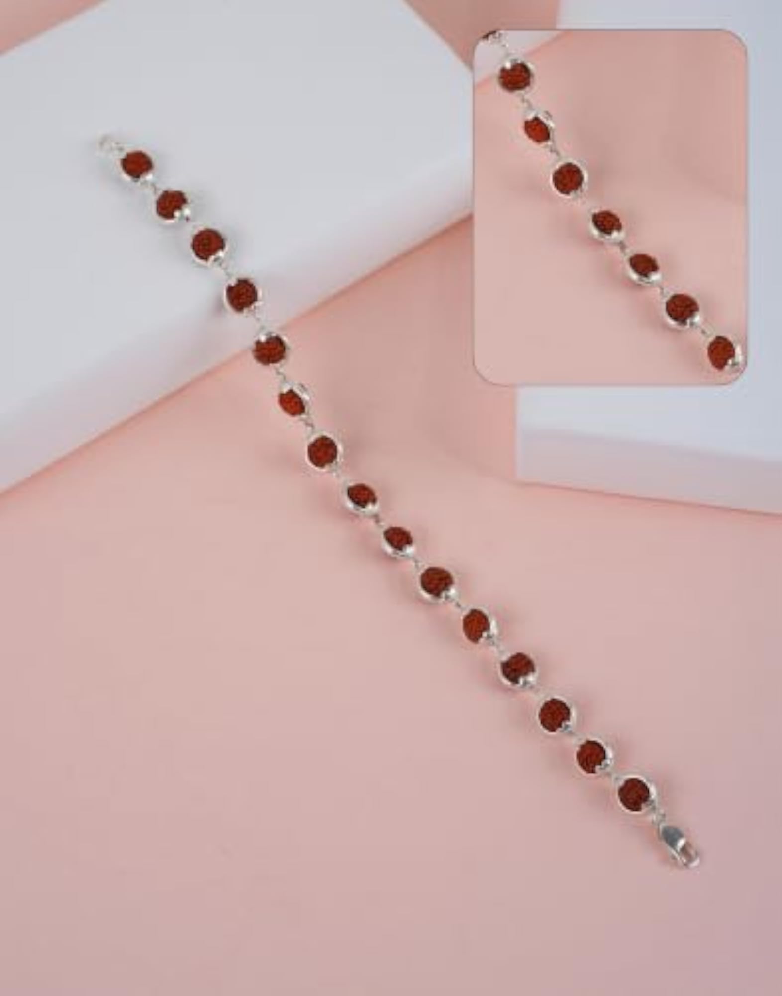 Unisex 925 Sterling Silver Rudraksha Link Bracelet