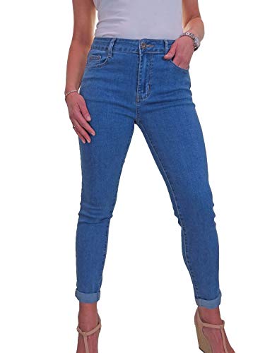 icecoolfashion Women's High Rise Slim Fit Jeans Ladies Roll Up Cuff Soft Stretch Denim Jeans Blue 10-22 (18) Cover