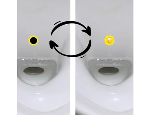 4 verfärbende Toiletten Sticker (2 x Sonne + 2 x Ei), Verfärbende Toilettensticker für Kinder, 35mm
