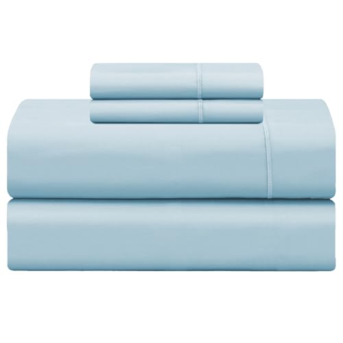 Feather & Stitch 500 TC King Size 4pc Damask Bed Sheet Set, 100% Soft Cotton Breathable Bedsheets, 18" Deep Pockets Sateen Weave Striped Bedding Mattress Resort Hotel Luxury Decor - (Feather Blue)