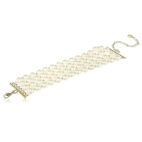 Estele 24kt Gold Plated Four Line White Pearls Bracelet for Women with Lobster Clasp (B09883Q1NB) Amazon Price History, Amazon Price Tracker