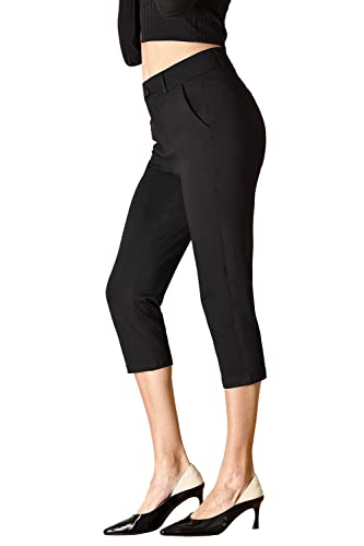 Bamans Womens Capris For Summer Business Casual Dress Pants Stretch Skinny Capris For Womens With Pockets(Black,Medium,19" Inseam) #TOP1
