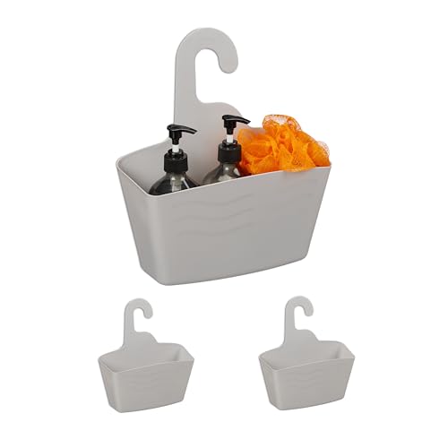 Relaxdays Duschkorb zum Hängen, 3er Set, ohne Bohren, Kunststoff, Duschablage Shampoo & Duschgel, Duschorganizer, grau., 10.99 €