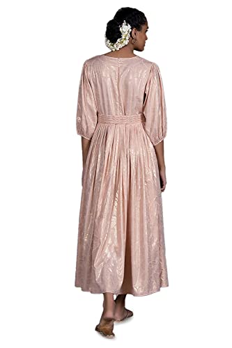 Image of W for Woman Women Light Foil Printed Pleated Maxi Dress with Belt