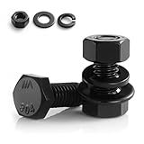 BNUOK 1/4-20 x 1/2' Hex Head Screws Bolts,Hex Nuts,Flat & Lock Washers,304 Stainless Steel 18-8,Black Zinc Plated,Fully Threaded(24 Sets)