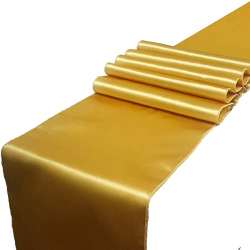 CNFQ – Lote de 10 Caminos de Mesa, satén, decoración de salón o Boda, Mesa Corredor, 275 x 30 cm (Dorado)
