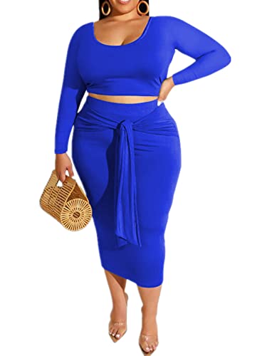 Image of Plus Size Women 2 Piece Outfits Sets Sexy Tracksuit Midi Dress,Sleeveless Tank Top Bodycon Skirts Set Casual Summer