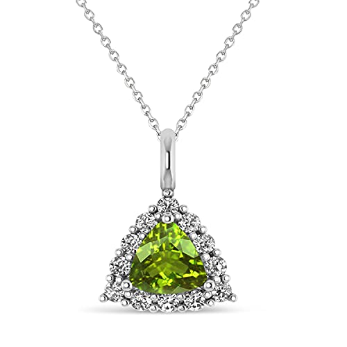 Diamond And Peridot Trillion Cut Pendant Necklace 14K White Gold (1.53Ct) #TOP16