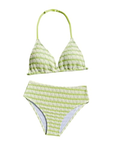 Image of RoseSeek Girl's Tie Dye Smocked 2 Piece Swimwear Sets Backless Halter Bikini Cute Brief Bathing Suit