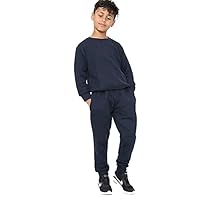 Kids Girls Boys Plain Pullover Fleece Tracksuit Set Top Bottom Back to School Jogging Suit Age 5 6 7 8 9 10 11 12 13 Years (Navy, 7_years)